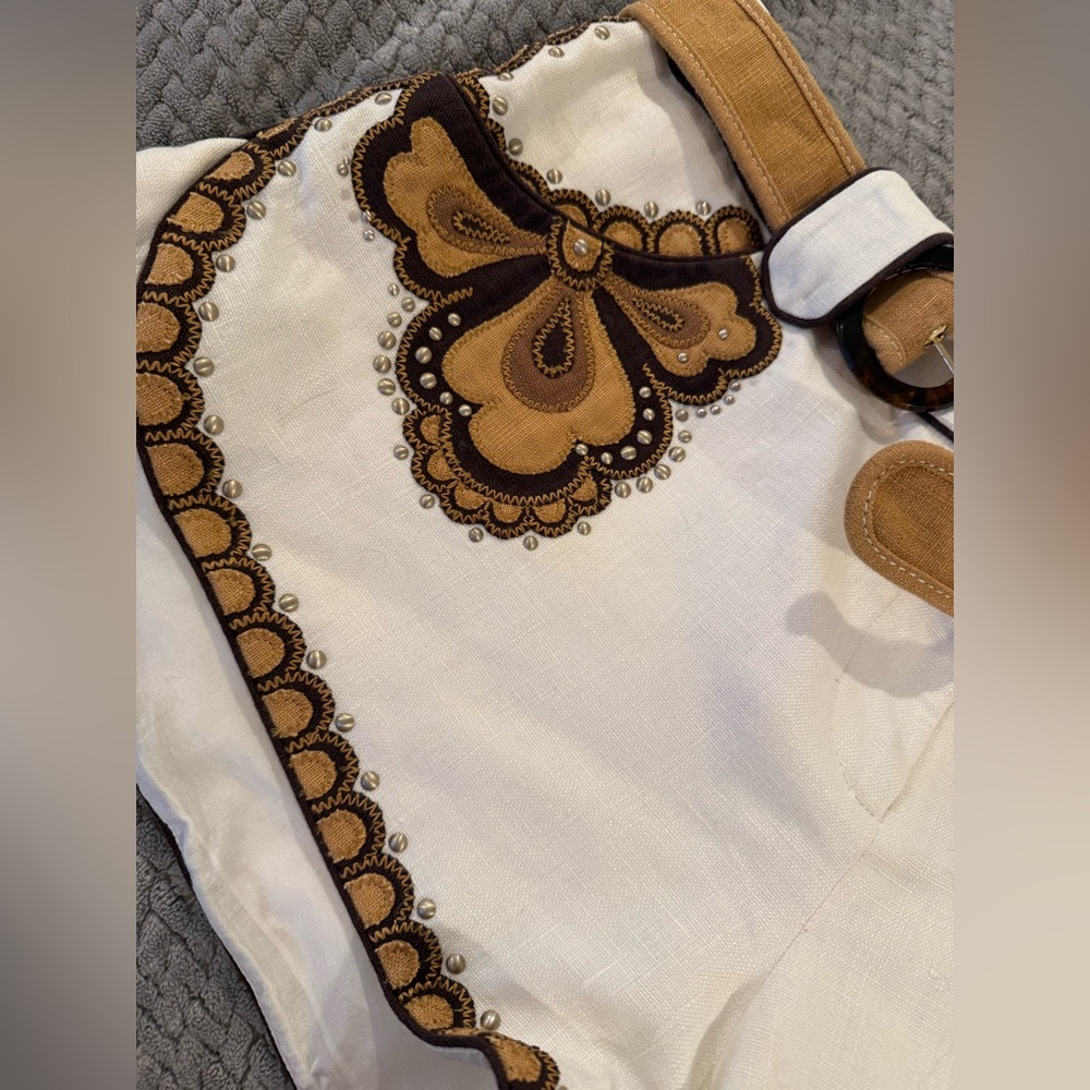 Zimmermann Embellished White & Tan Western Shorts - Picture 9 of 11